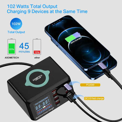 Aometech™  100W 8 Port USB Charger Station With Wireless Charging