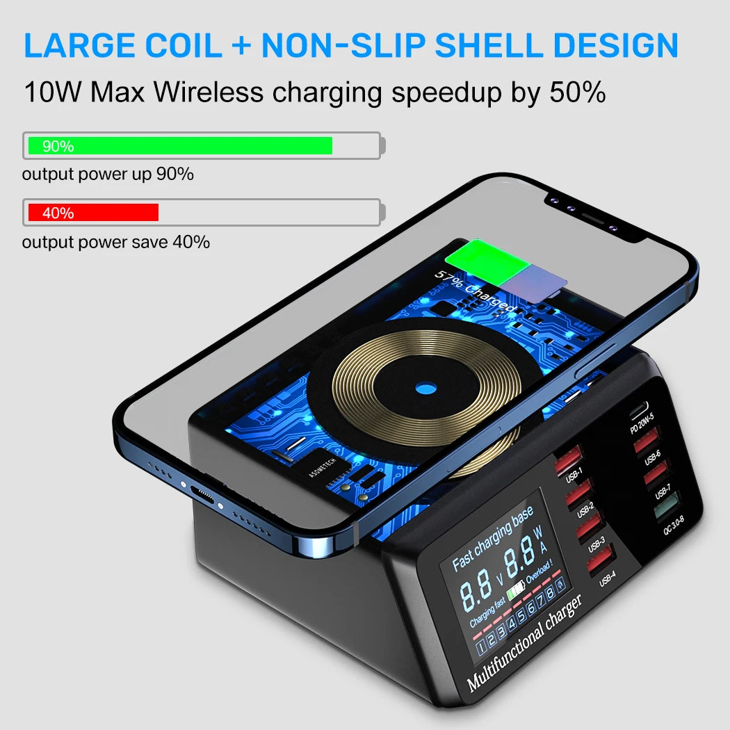 Aometech™  100W 8 Port USB Charger Station With Wireless Charging