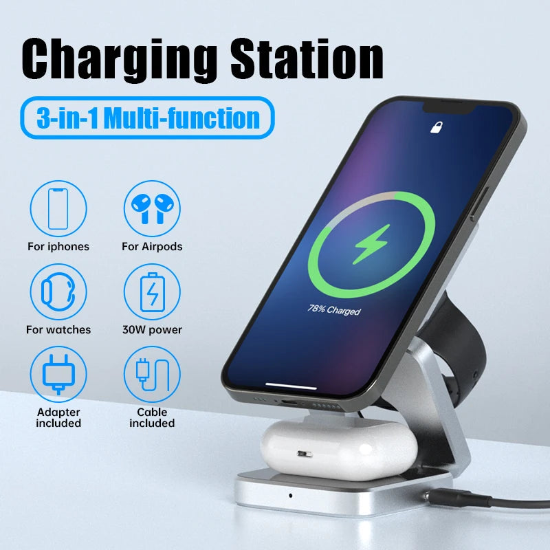 Portacharge™ 3 In 1 Foldable Magnetic Wireless Charger Stand